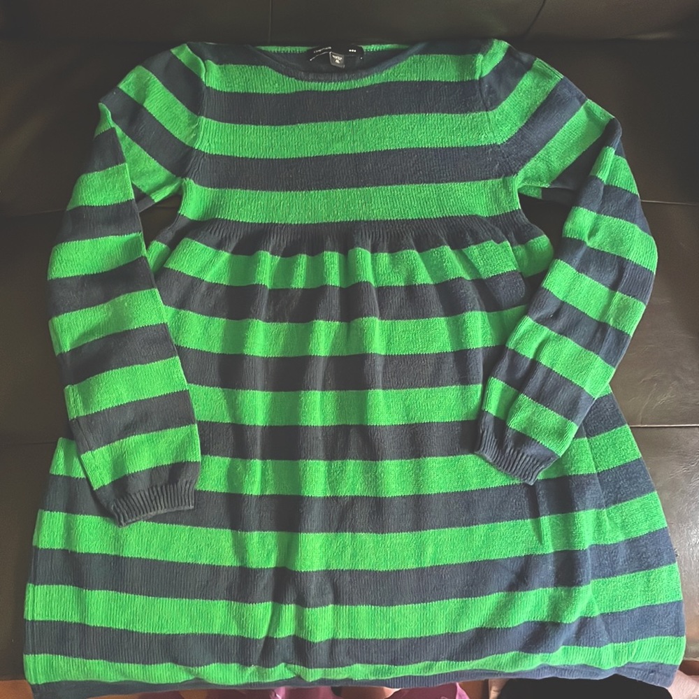 GapKids green and navy striped knitted dress; Girl’s size 8 (M); Gently worn